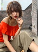 大人かわいい前髪セシルカットココアブラウンフリンジウェーブ