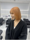 ぱつっとボブ/透明感オレンジカラー