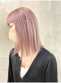 ダブルカラーケアブリーチピンクベージュハイトーンミニボブ