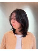 顔まわりレイヤー黒髪カーキアッシュ_メルティカラー
