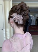 お呼ばれにオススメ！透け感リボンの愛されアップ♪茗荷谷美容室