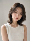 くびれボブ　韓国風　オリーブカラー　レイヤーカット　