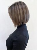 ボブハイライト_オリーブカラーハイライトカラー_ba305732