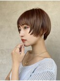 前髪マチルダボブピンクベージュマッシュショートチョコレート
