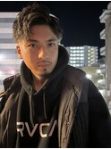 刈り上げスパイラルパーマ無造作メッシュアップバングメンズヘア