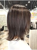 ロングショートワンカールパーマカーキグレージュ前髪錦糸町