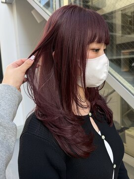 ノラギンザユー(NORA GINZA/U) 顔まわりレイヤーカット暖色カラーベリーピンクボルドーカラー