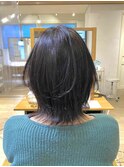 カーキグレージュ ボブルフ 黒髪 ウルフ くびれヘア　前髪