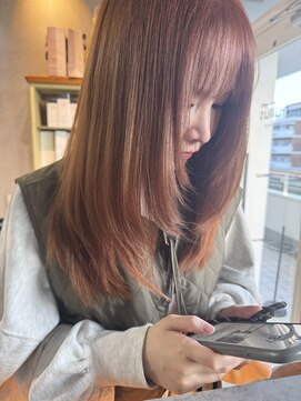 ヌル ヘア デザイン(nullus hair desigh) ピンクオレンジ×レイヤーカット