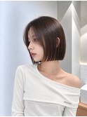 地毛風縮毛矯正韓国風顔まわりレイヤー小顔ボブ切りっぱなしボブ