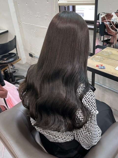 7653髪質改善グレージュカラーレイヤーロング韓国ワンホンヘア