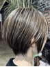 全体ローライト、ハイライト ブリーチ 肩上ショートの方(メンズ)