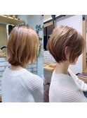 艶ベージュ×前髪長め×丸みとくびれショート☆