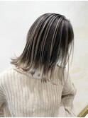 外国人風ハイライトバレイヤージュ白髪ぼかし グレージュ
