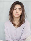 大人可愛い小顔シャギーレイヤー顔周りレイヤーオリーブベージュ