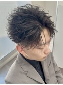 メンズ毛流れニュアンスフェザーパーマ大宮ツーブロック学割U24