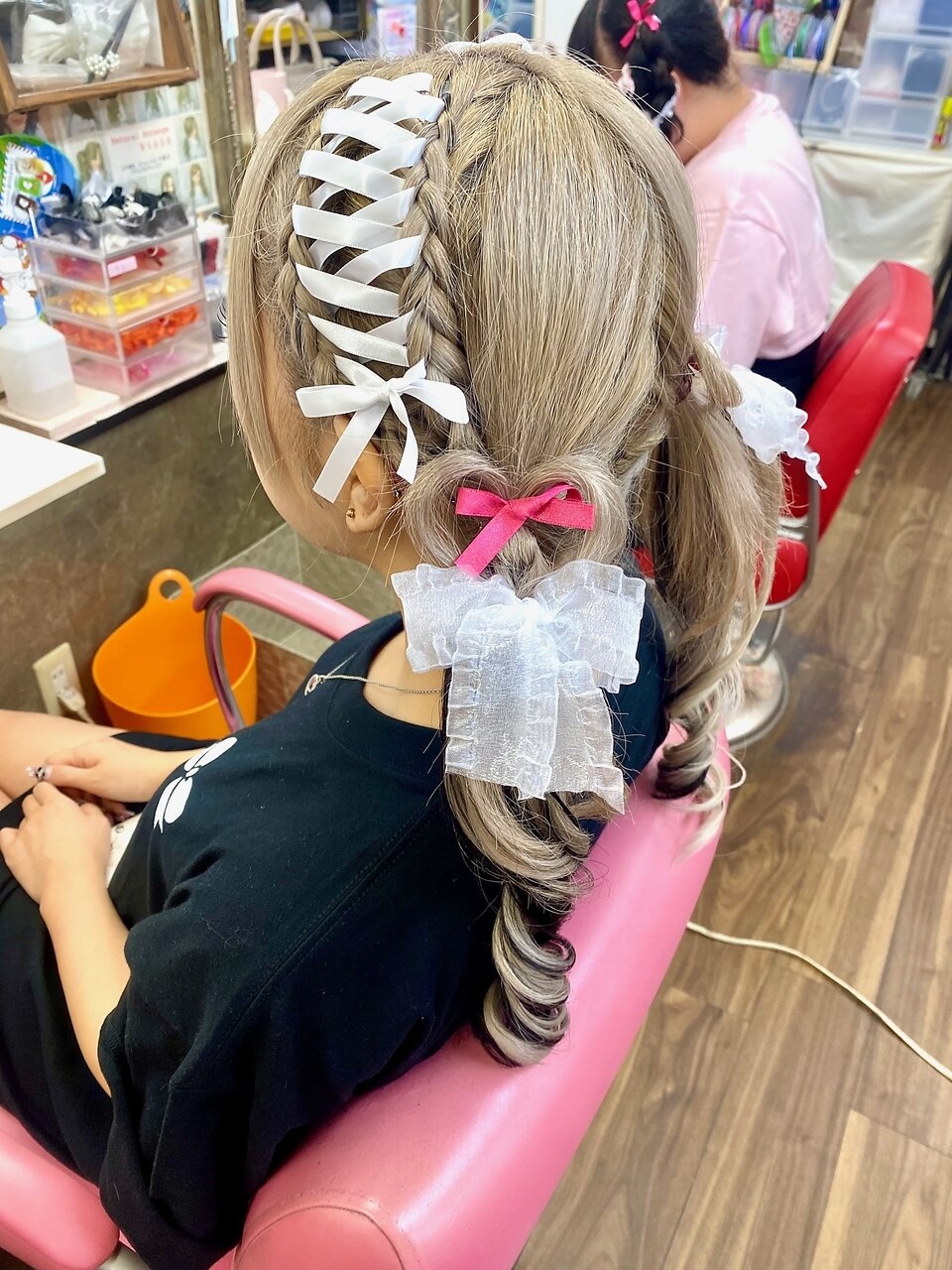 BABY リボンデシンブラウス 編み上げ ハートレース ピンク レースアップ BABY リボンデシンブラウス ピンク 編み上げ フリル ハート