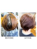 30代40代50代脱白髪染めハイライト立体感小顔ショートボブ