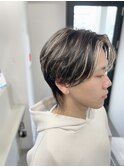 センターパートメンズハイライトカラーブリーチダブルカラー横浜