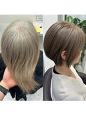くびれショートボブ40代50代グレイカラー白髪染め白髪ぼかし