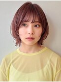 顔まわりレイヤーボブ/ピンクブラウン/前髪カット/小顔/20代30代