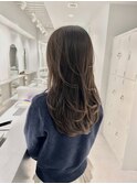 着物ヘア/ダークアッシュ/ミディアムレイヤーカット/銀座