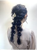 お呼ばれヘア　編みおろし　ツイン　結婚式