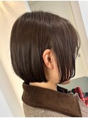 ブラウンベージュショートボブ楽ちんスタイリングボブカット◎