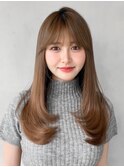 薄めバング美髪モテ髪サイドバングうる艶髪チェリーブラウン