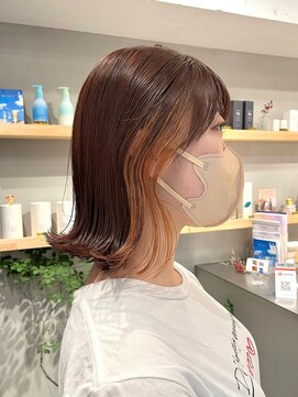 ホーム(HOME) ブリーチインナーカラーオレンジカラー前髪カットトリートメント