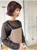 ボブパーマ×カシスレッド