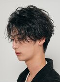 原宿シャドウパーマメンズカットダウンパーマセンターパート30代
