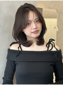 暗髪美髪レイヤーカット韓国くびれミディアムレイヤーアッシュ