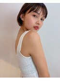 ミニボブ 毛先パーマ 黒髪 シアーグレージュ フレンチボブ
