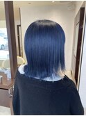ネイビーブルーダブルカラーケアブリーチ外ハネボブ
