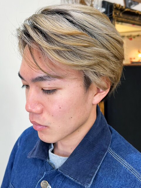 20代30代メンズショート☆毛流れサイドパートアッシュブラウン