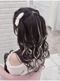 編み込みハーフツイン×量産巻き＊まゆ