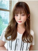 シャギーレイヤーロング韓国くびれヘアシースルーぱっつん前髪