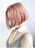 コーラルピンクボブ_チェリーブラウンフェミニンロング_ba333691