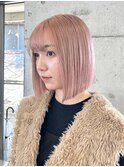ショートボブミルクティーピンクベージュカラータッセルボブ韓国