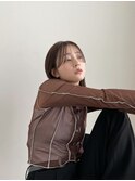 グレージュハンサムショートレイヤーカットセミロングボブヘア
