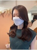 韓国ヘア くびれヘア まろやかブラウンカラー 似合わせヘア