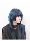 ブルー#ダブルカラー#ミディアムウルフ#ケアブリーチ#豊橋