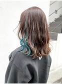 ダブルカラーインナーカラーイヤリングカラーベージュグリーン