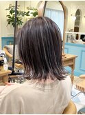 ハイライト外ハネボブホワイトブロンドワイドバンクイメチェン