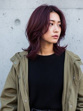 チェリーレッド/バーガンディ/ハイレイヤーカット/シャギー