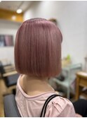 ピンクベージュ×切りっぱなしボブ　20代/30代/40代/50代/60代