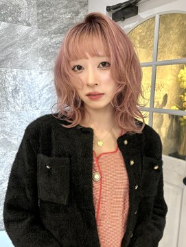 天神美容室 【香月指名☆】ウェーブ巻き×レイヤー×ピンクカラー