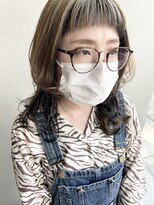 ヘアー アイス 御器所本店(HAIR ICI) ミディアムウルフ×ペールベージュ×ネイビーブルー