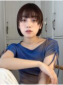 ミニボブマロンブラウンワイドバングウルフレイヤーイメチェン